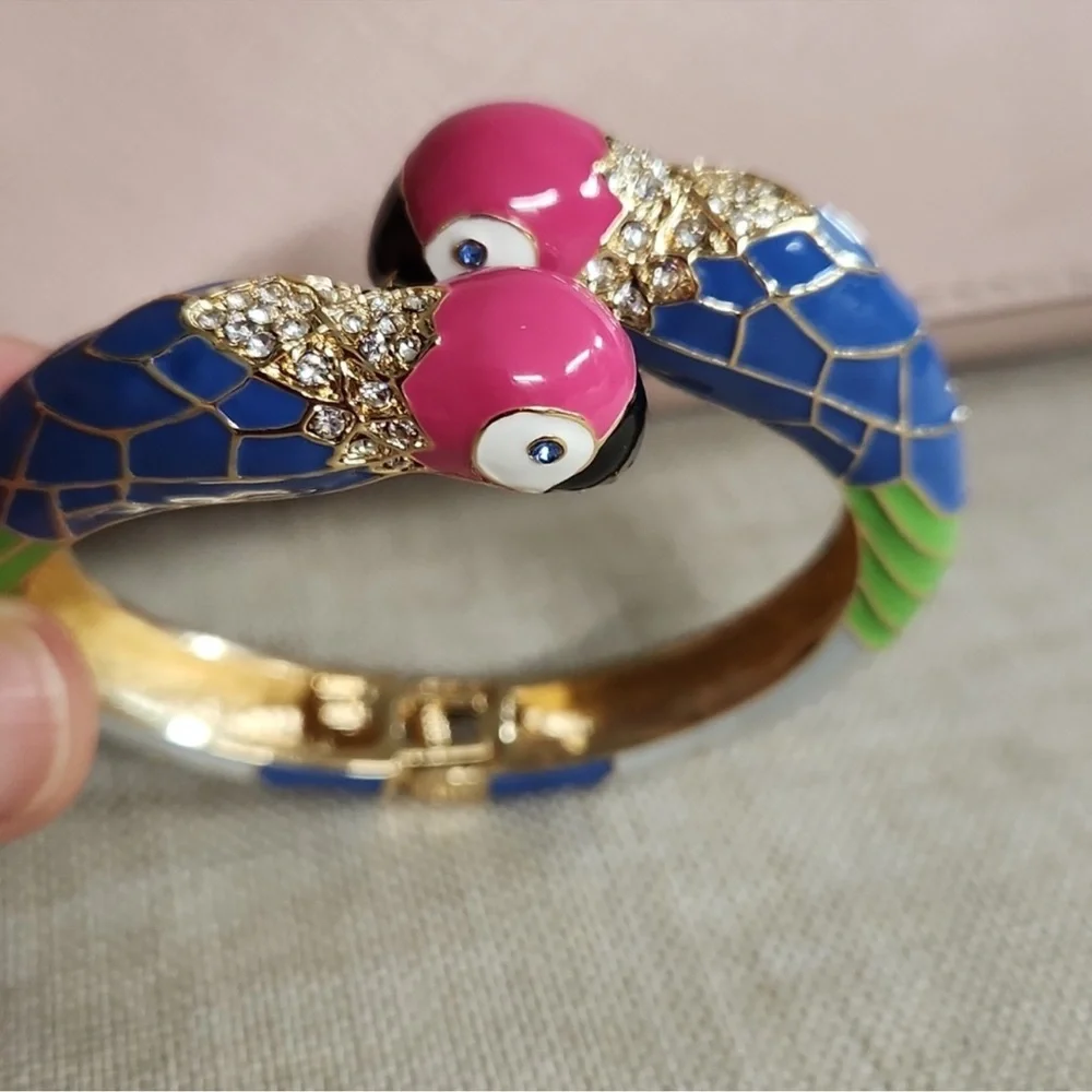 Tropical Parrot Enamel Hinged Bangle Bracelet Colorful Statement (BR1212/5)